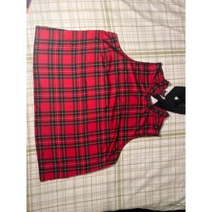 J. Crew Tartan Red Plaid Ruffle Neck Keyhole Back Tank‎ Top Plus Size 3X